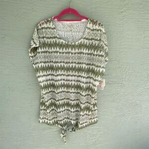 Coral Bay Women's 1X Green Geometric Blouse Short Sleeve Casual Top